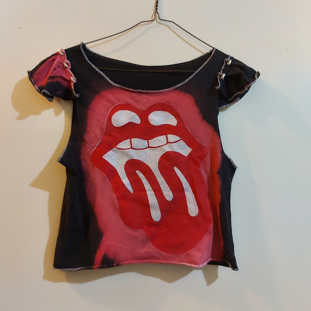 Handmade distressed Rolling Stones crop!